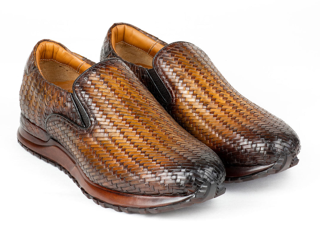 Paul Parkman men's brown woven leather slip-on sneakers for casual style