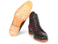 Paul Parkman Men's Bordeaux Croco Embossed Leather Boots (12811-BRD) - WKshoes