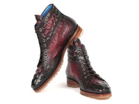 Paul Parkman Men's Bordeaux Croco Embossed Leather Boots (12811-BRD) - WKshoes