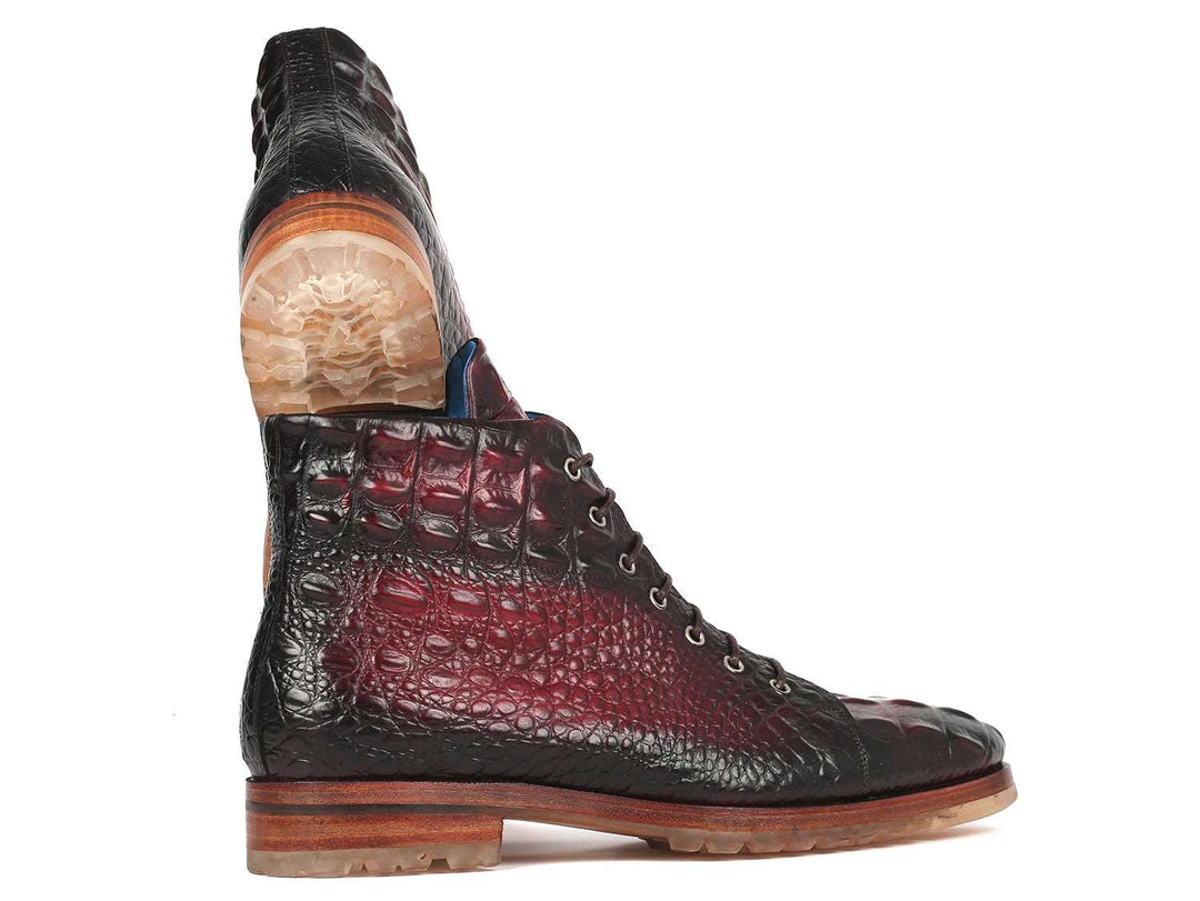 Paul Parkman Men's Bordeaux Croco Embossed Leather Boots (12811-BRD) - WKshoes