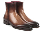 Paul Parkman Brown Burnished Side Zipper Boots Goodyear Welted - WKshoes