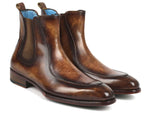 Paul Parkman Brown Hand-painted Chelsea Boots Goodyear Welted - WKshoes