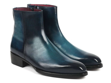 Paul Parkman Blue Burnished Side Zipper Boots Goodyear Welted