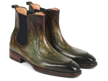 Paul Parkman Green Hand-Painted Chelsea Boots Goodyear Welted