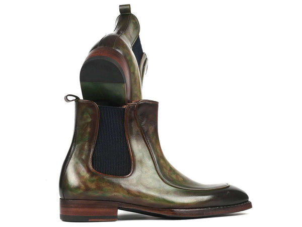 Paul Parkman Green Hand-Painted Chelsea Boots Goodyear Welted - WKshoes