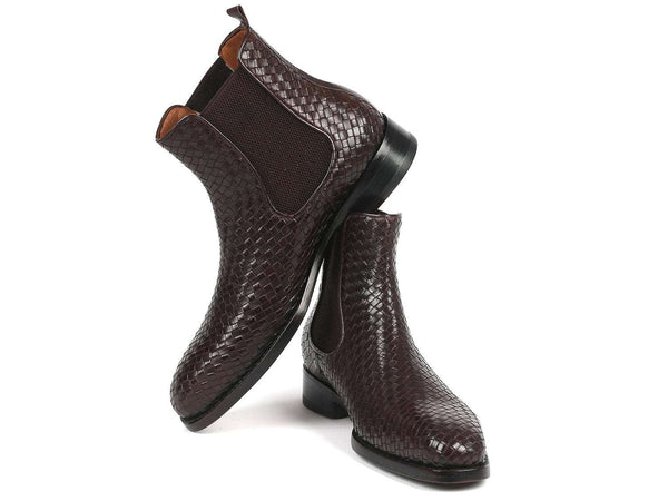 Paul Parkman Chocolate Brown Woven Leather Chelsea Boots - WKshoes