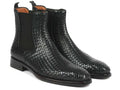 Paul Parkman Black Woven Leather Chelsea Boots