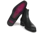 Paul Parkman Black Woven Leather Chelsea Boots - WKshoes