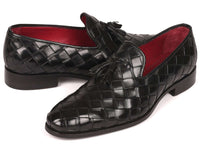 Paul Parkman Men's Big Braided Tassel Loafers Black (ID#6623-BLK) - WKshoes