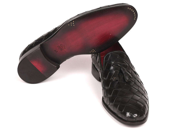 Paul Parkman Men's Big Braided Tassel Loafers Black (ID#6623-BLK) - WKshoes