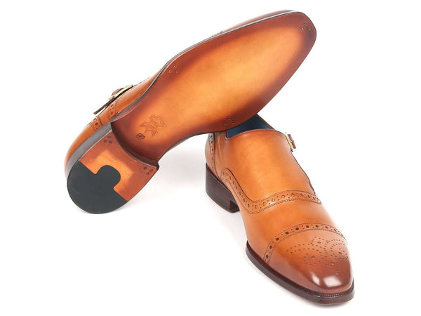Paul Parkman Men's Cap Toe Monkstrap Shoes Cognac (ID#65CGN97) - WKshoes