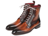 Paul Parkman Men's Brown Burnished Leather Lace-Up Boots (ID#BT534-BRW) - WKshoes