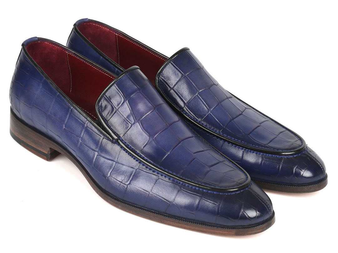 Paul Parkman Croco Textured Leather Loafer Blue (ID#7339-BLU) stylish and trendy men's footwear