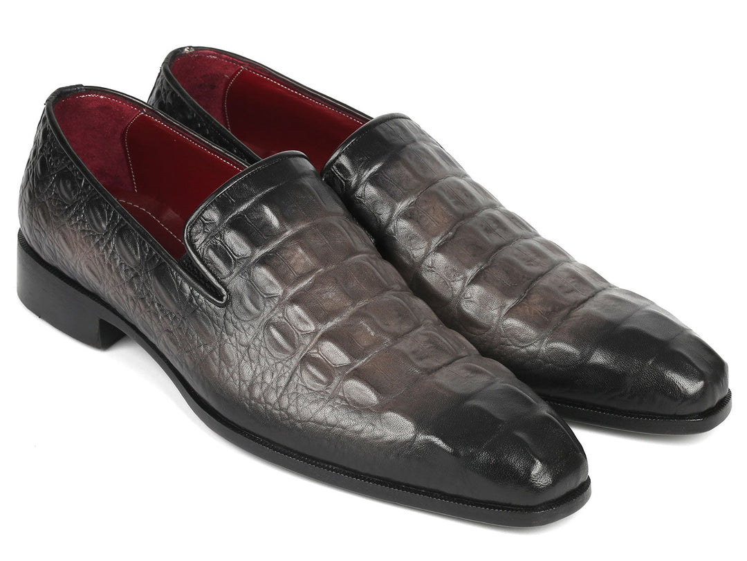 Paul Parkman Gray Crocodile Embossed Calfskin Loafers, stylish and luxurious men's footwear