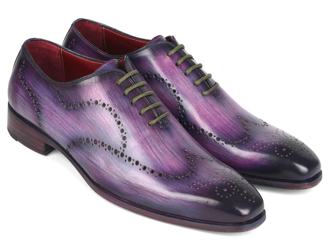 Paul Parkman men's purple wingtip oxfords with intricate brogue detailing