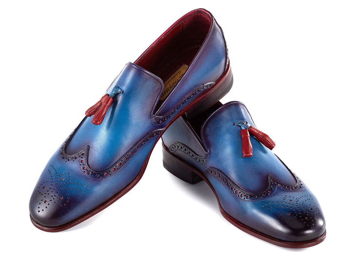 Paul Parkman Men's Wingtip Tassel Loafers Blue Leather pair