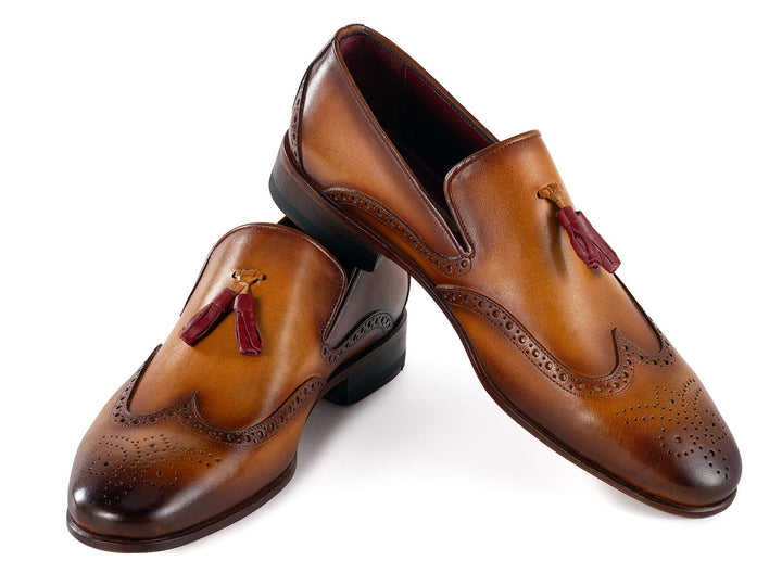 Paul Parkman Men's Wingtip Tassel Loafers exquisitely crafted from brown leather with intricate wingtip and tassel detail