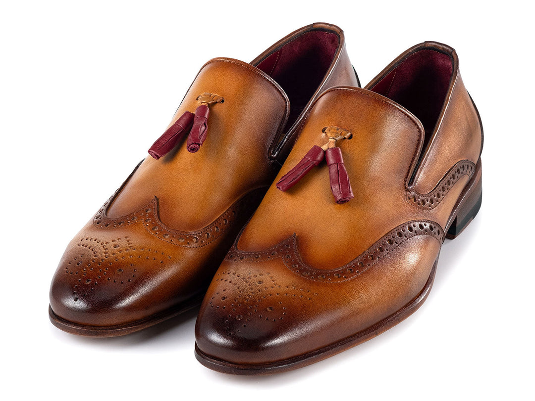 Stylish and refined Paul Parkman Men's Wingtip Tassel Loafers made from luxurious brown leather with classic wingtip and tassel embellishments