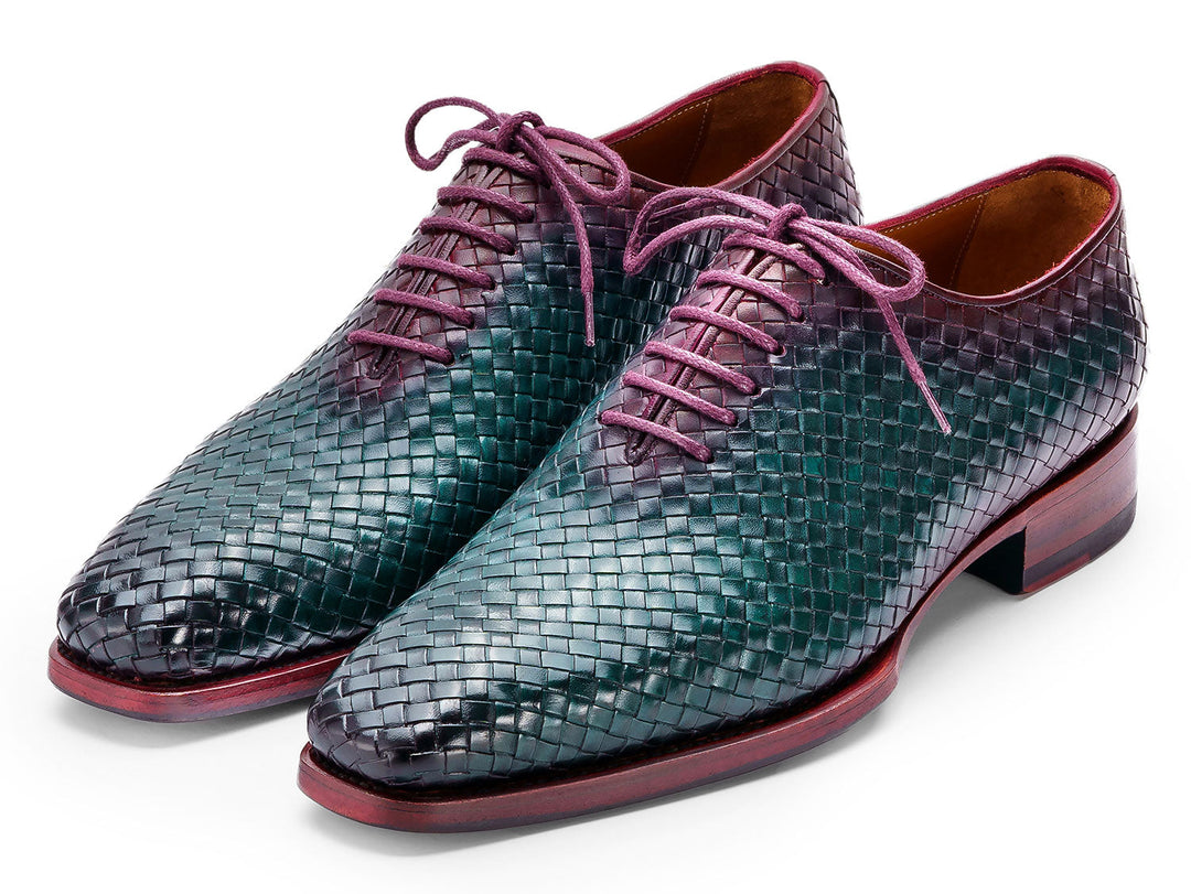 Paul Parkman Men's Green & Purple Woven Leather Oxfords with intricate handcrafted detailing and luxurious design (ID#044WN77)