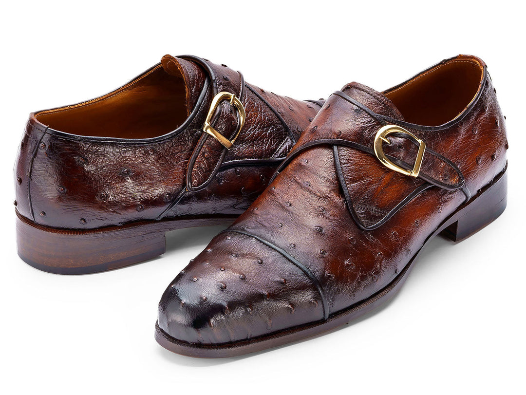 Handcrafted Paul Parkman men's leather shoes with ostrich skin detailing