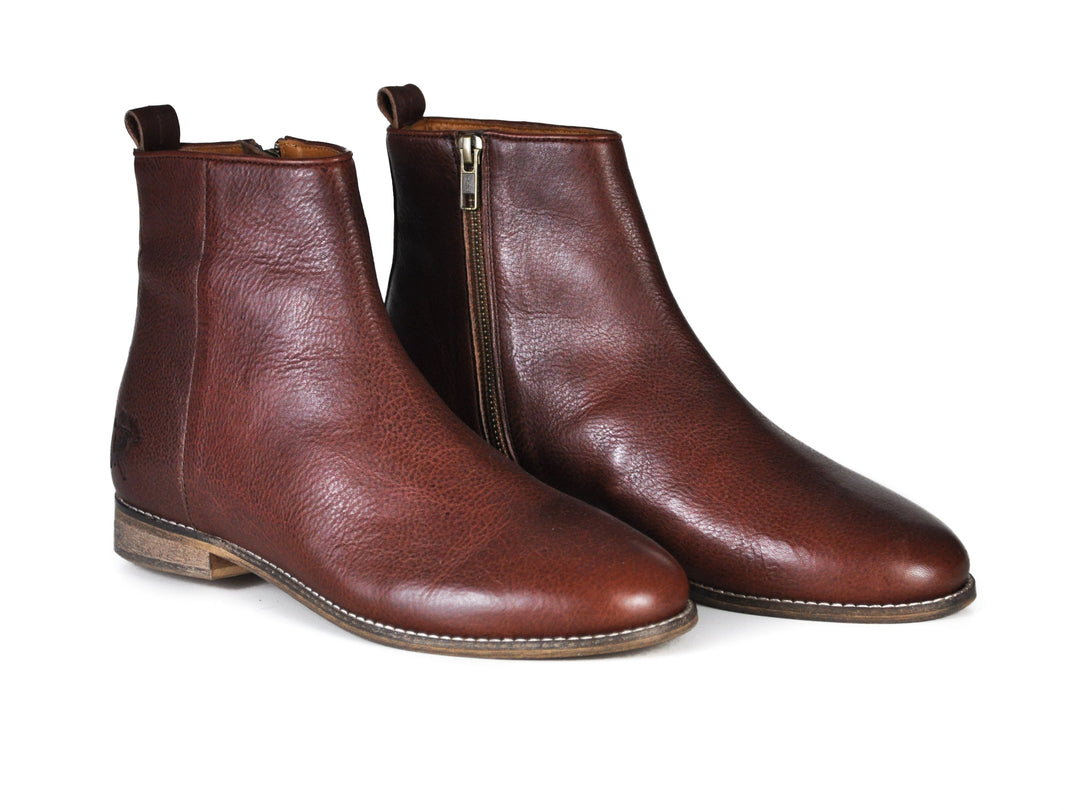 Hound and Hammer mens zipper boots in Cognac color, front view