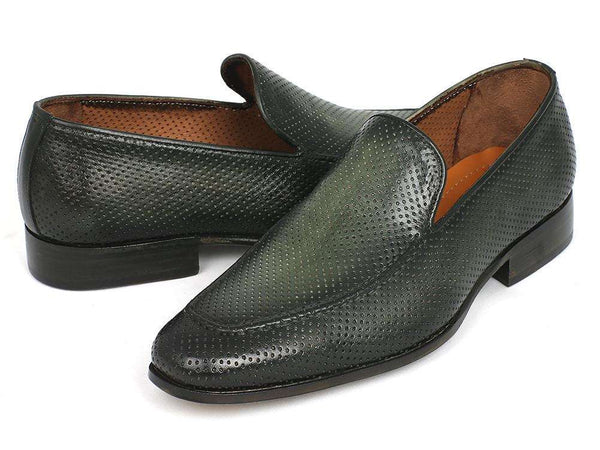 Paul Parkman Green Perforated Leather Loafers - WKshoes