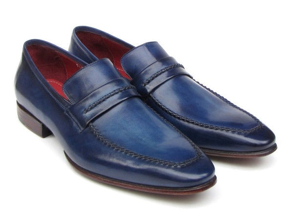 Paul Parkman Men's Loafer Shoes Navy Leather Upper and Leather Sole (ID#068-BLU) - WKshoes