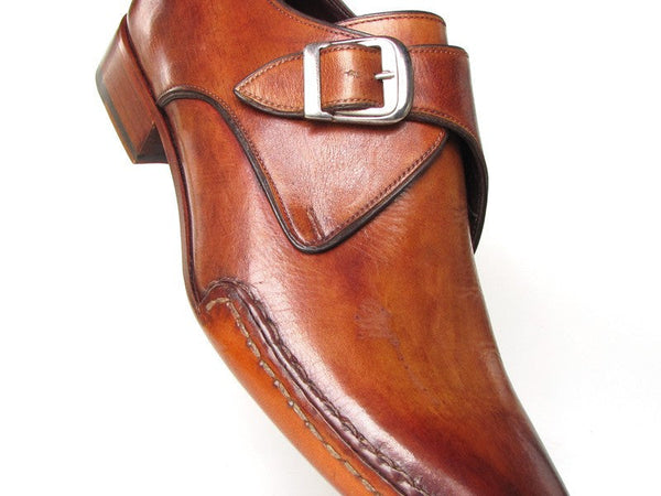 Paul Parkman Men's Monkstrap Shoes Side Handsewn Twisted Leather Sole Tobacco (ID#24Y56) - WKshoes