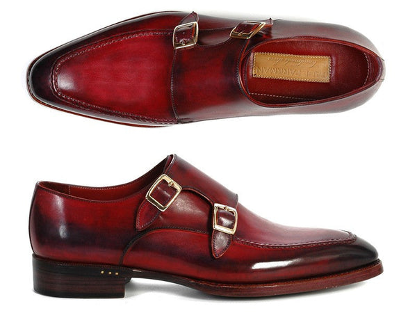 Paul Parkman Men's Double Monkstrap Shoes Black & Bordeaux (ID#PP3851) - WKshoes
