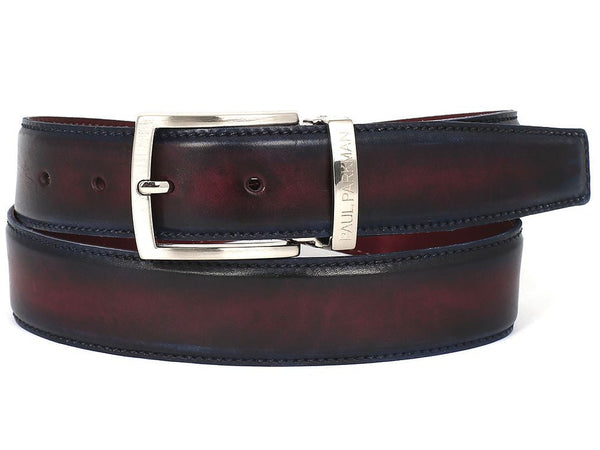 PAUL PARKMAN Men's Leather Belt Dual Tone Navy & Bordeaux (ID#B01-NVY-BRD) - WKshoes