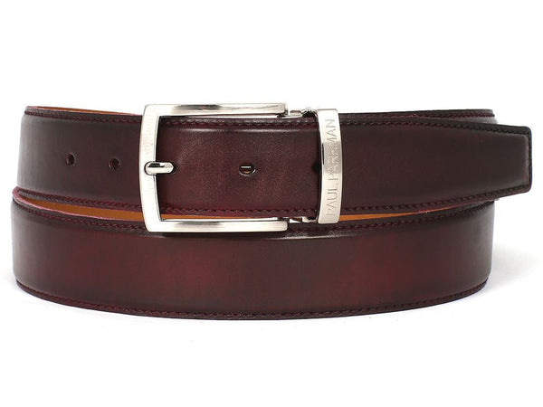 PAUL PARKMAN Men's Leather Belt Hand-Painted Dark Bordeaux (ID#B01-DARK-BRD) - WKshoes