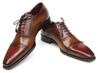 Paul Parkman Men's Captoe Oxfords - Camel / Red Hand-Painted Leather Upper and Leather Sole (ID#024-CML-BRD) - WKshoes