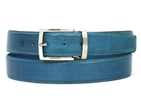 PAUL PARKMAN Men's Leather Belt Hand-Painted Sky Blue (ID#B01-SKYBLU) - WKshoes