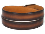 PAUL PARKMAN Men's Leather Belt Hand-Painted Brown and Camel (ID#B01-BRWCML) - WKshoes