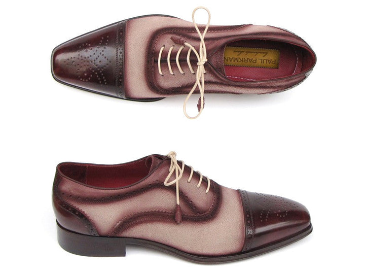 Paul Parkman Men's Captoe Oxfords - Bordeaux / Beige Hand-Painted Suede Upper and Leather Sole (ID#024-BRR) - WKshoes