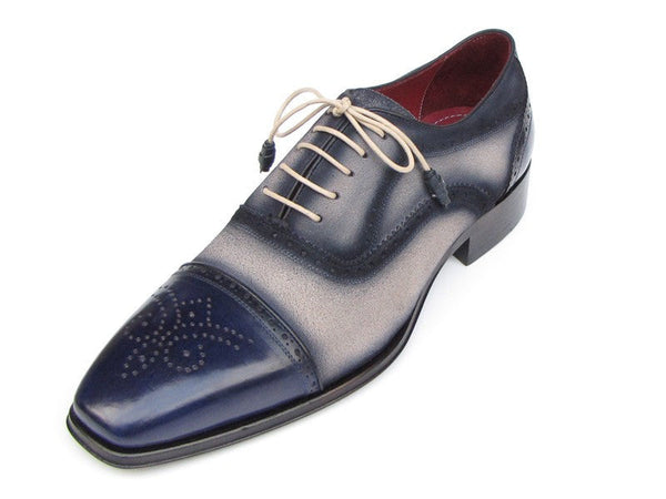 Paul Parkman Men's Captoe Oxfords - Navy / Beige Hand-Painted Suede Upper and Leather Sole (ID#024-BLS) - WKshoes