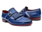 Paul Parkman Kiltie Monkstrap Shoes Dual Tone Blue Leather (ID#12BL78) - WKshoes