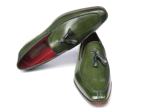 Paul Parkman Men's Tassel Loafer Green Hand Painted Leather (ID#083-GREEN) - WKshoes