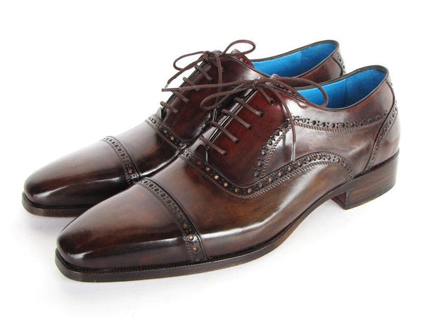 Paul Parkman Men's Captoe Oxfords Anthracite Brown Hand-Painted Leather (ID#024-ANTBRW) - WKshoes