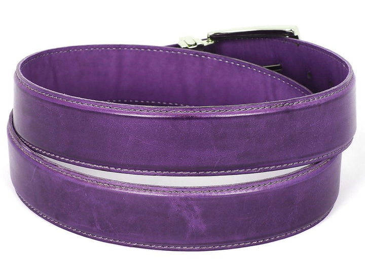 PAUL PARKMAN Men's Leather Belt Hand-Painted Purple (ID#B01-PURP) - WKshoes