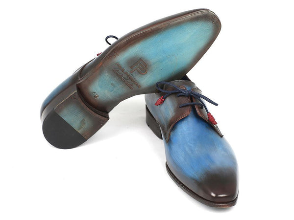 Paul Parkman Blue & Brown Hand-Painted Derby Shoes (ID#326-BLUBRW) - WKshoes