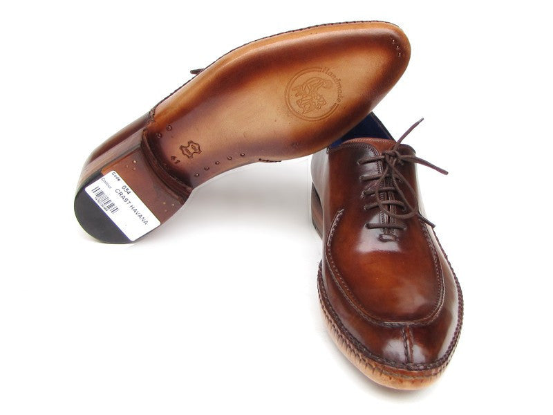 Paul Parkman Men's Side Handsewn Split-toe Brown Oxfords (ID#054-BRW) - WKshoes