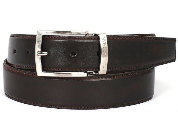 PAUL PARKMAN Men's Leather Belt Hand-Painted Dark Brown (ID#B01-DARK-BRW) - WKshoes