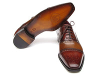Paul Parkman Men's Captoe Oxfords - Camel / Red Hand-Painted Leather Upper and Leather Sole (ID#024-CML-BRD) - WKshoes