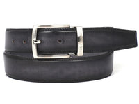 PAUL PARKMAN Men's Leather Belt Dual Tone Hand-Painted Gray & Black (ID#B01-GRY-BLK) - WKshoes