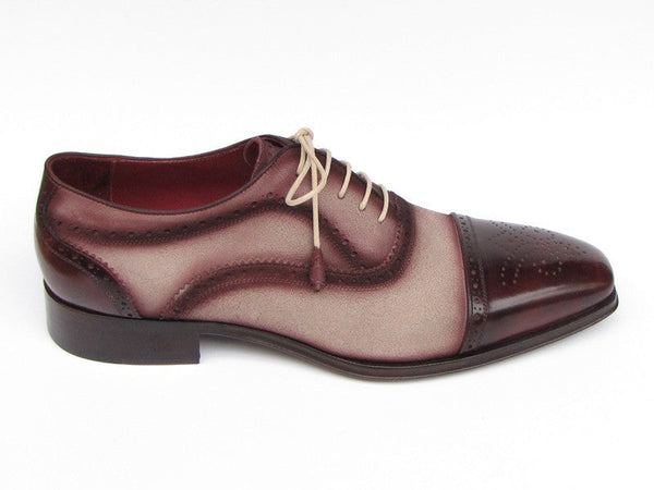 Paul Parkman Men's Captoe Oxfords - Bordeaux / Beige Hand-Painted Suede Upper and Leather Sole (ID#024-BRR) - WKshoes