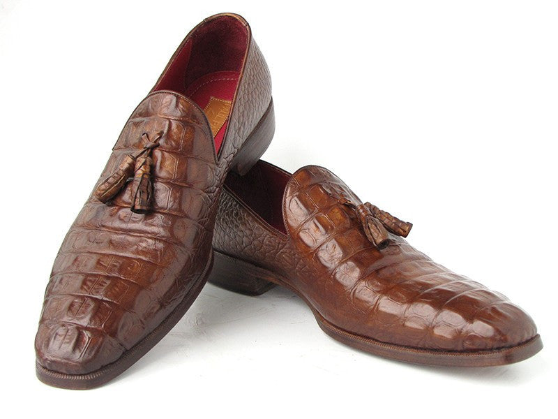 Genuine Crocodile Slip-On Loafer Alligator Shoes Brown