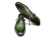 Paul Parkman Men's Green Hand-Painted Derby Shoes Leather Upper and Leather Sole (ID#059-GREEN) - WKshoes