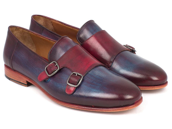 Paul Parkman Men's Bordeaux & Navy Double Monkstrap Shoes (ID#HR65CX) - WKshoes