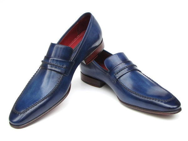 Paul Parkman Men's Loafer Shoes Navy Leather Upper and Leather Sole (ID#068-BLU) - WKshoes